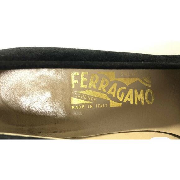 Salvatore Ferragamo Black Suede & Patent Leather Heeled Pump 7 AAA EUC Vintage - Picture 5 of 13